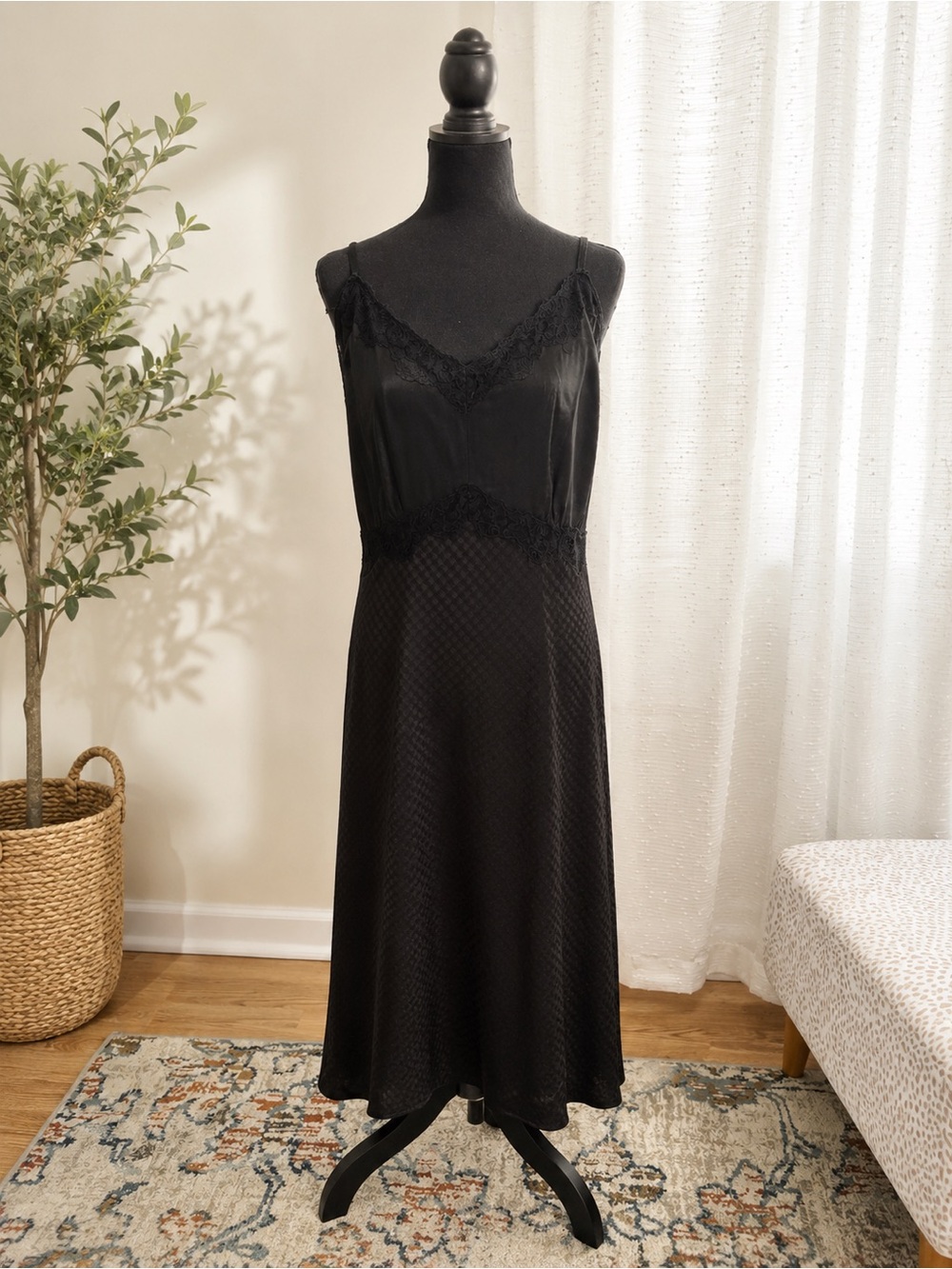 Black Lace-Trim Slip Dress - Women's